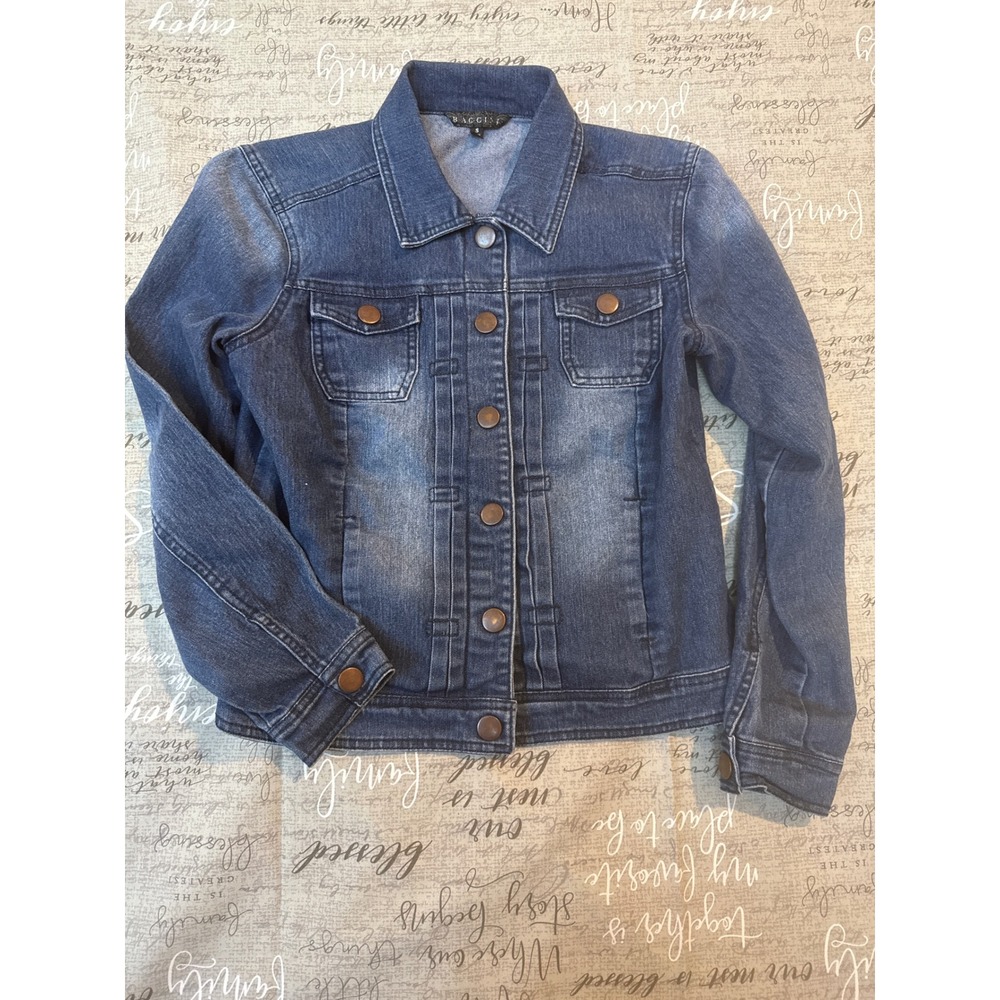 Baccini Womens Dark Wash Denim Trucker Jacket Blue Small Button Front Collared